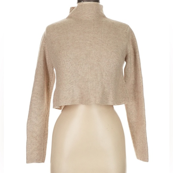 ROBERTSON + RODEO Beige Mock Neck Crop Long Sleeve Sweater Size Medium - Picture 3 of 5